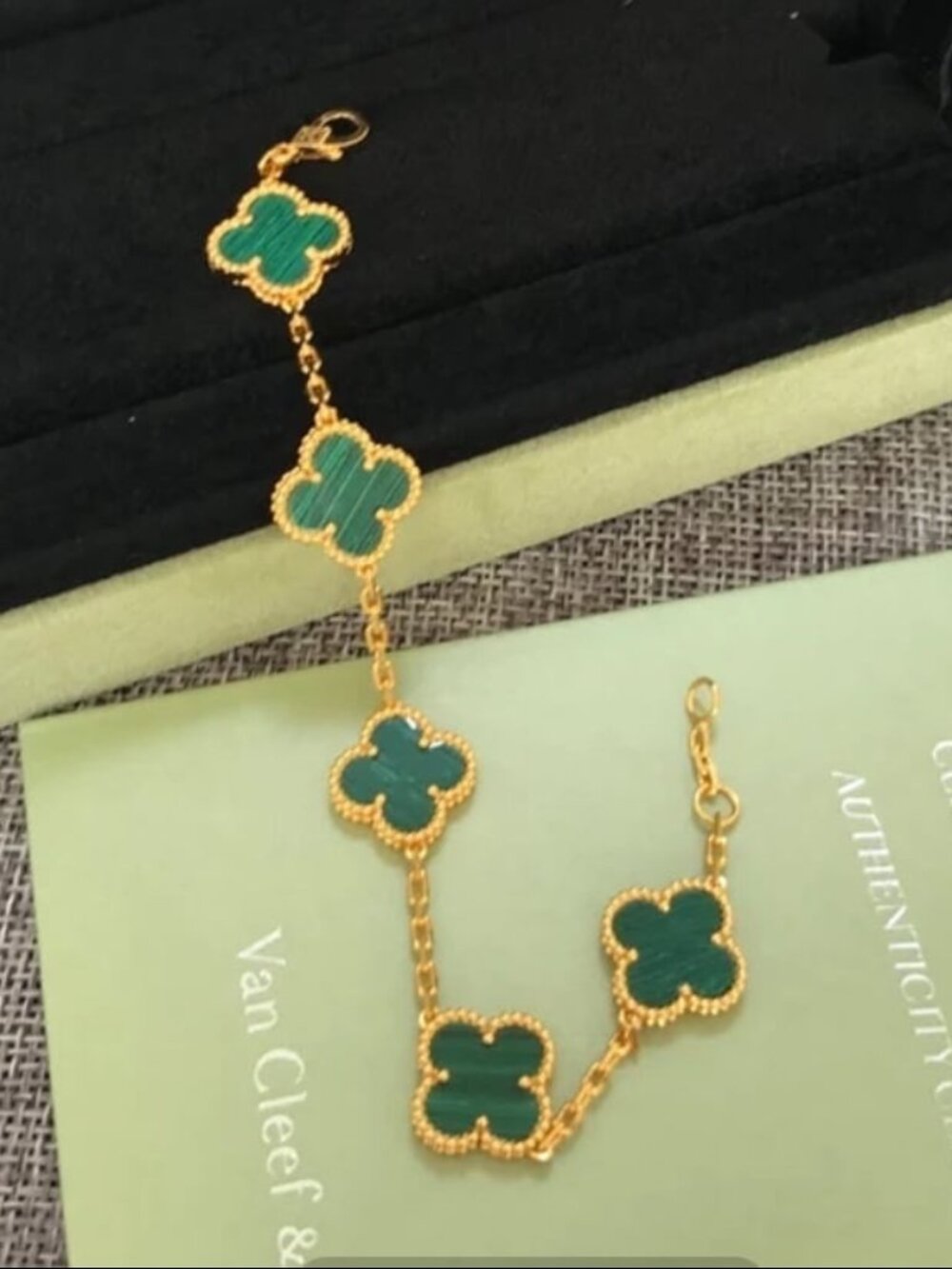 18k Yellow Gold 5 Malachite Motifs Vintage Alhambra New Bracelet